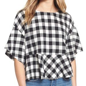 BP. Black & White Plaid Peplum Top